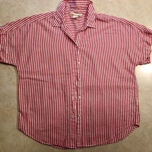 Short-sleeved Button-up Pink & White Cotton Shirt